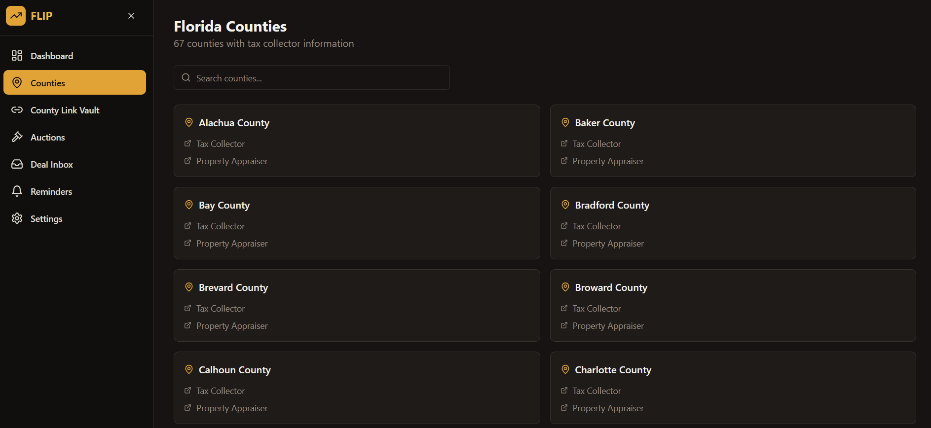Florida county resource directory dashboard